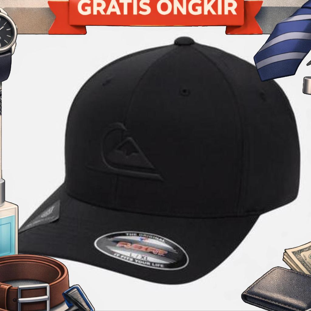 Topi Quiksilver Amped Up Flexfit Dryflight Cap Black Original
