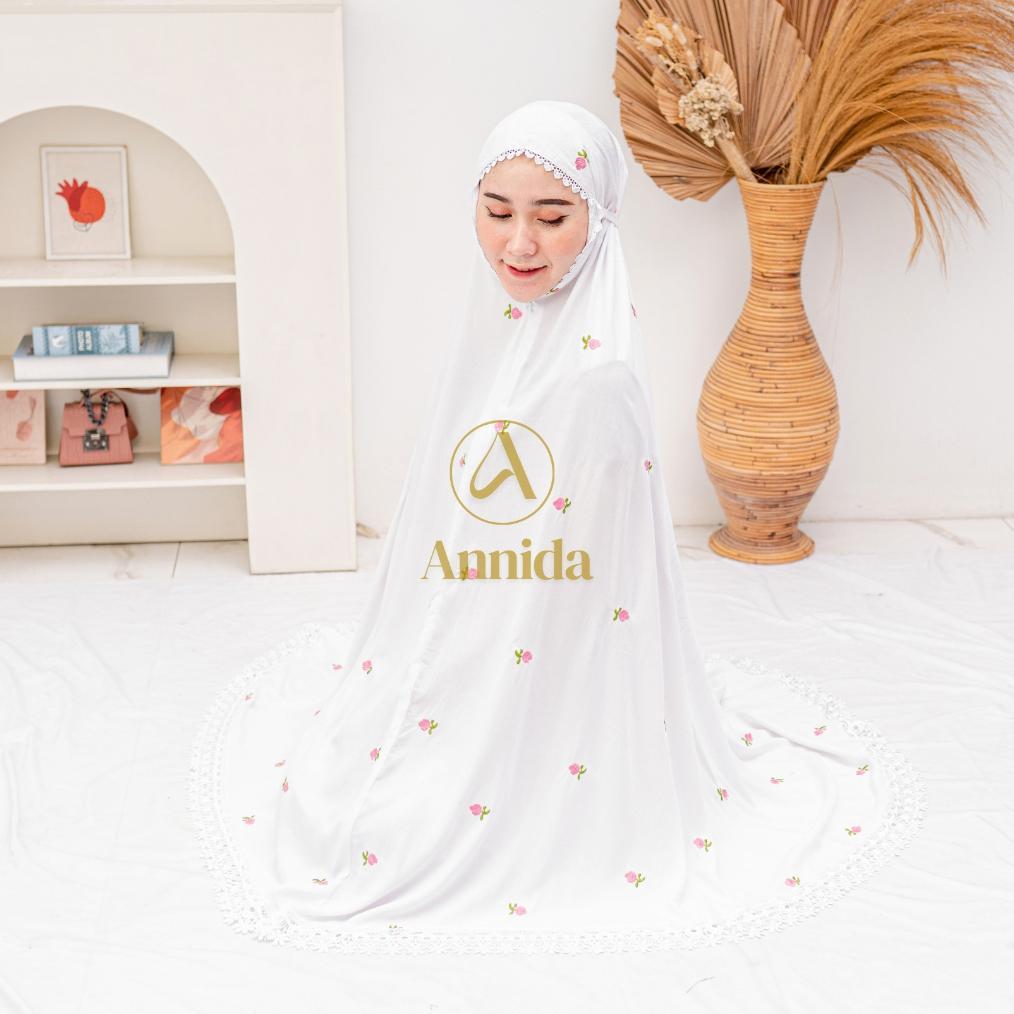 Grosir Mukena Dewasa Katun Rayon  Bordir Inara Putih Renda Mewah Jumbo