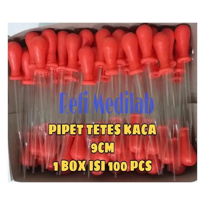 Pipet Tetes Kaca 9cm Karet/dot merah isi 100pcs/box