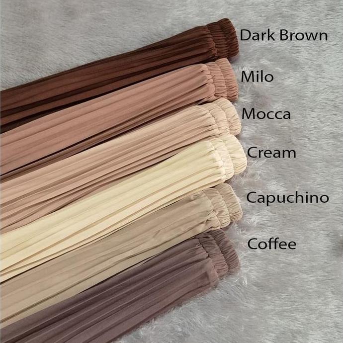 Rok plisket panjang wanita bahan cokelat brown milo mocca cream rok