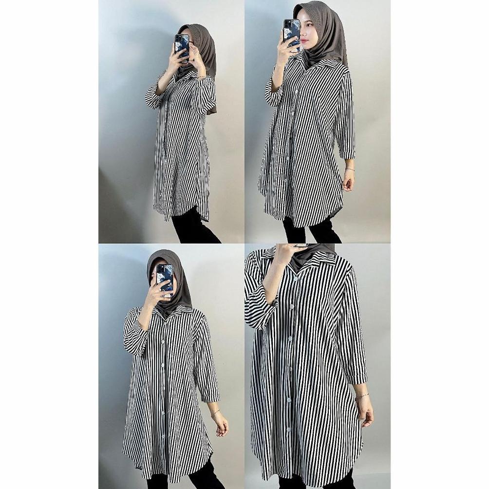 New Tunik Salur Hitam Putih Dewasa Montyfashion 137 Tunik Atasan