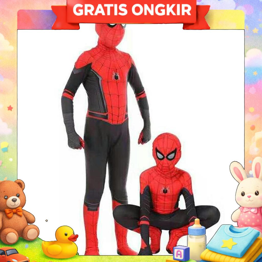 Kostum Spiderman 01 Merah Hitam Baju Cosplay Superhero Anak + Topeng
