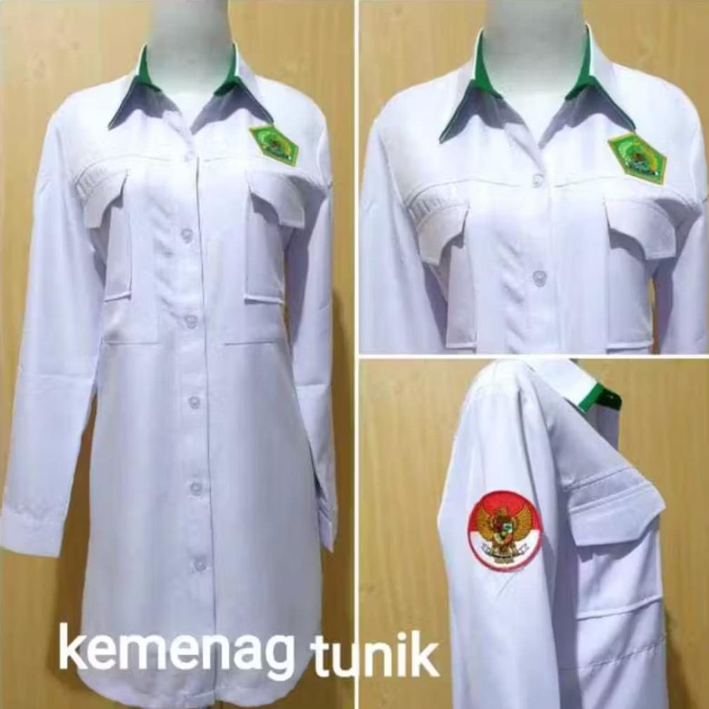 Gratong Tunik Pdh Kemenag Putih Wanita Lengan Panjang Terbaru 2025 / Baju Wanita Asn Putih / Kemeja 