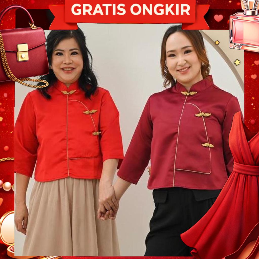 (Victoria Wear House) Kayla Qibao Top Baju Atasan Kerah Cheongsam Qibao Bahan Satin Pakaian Wanita
