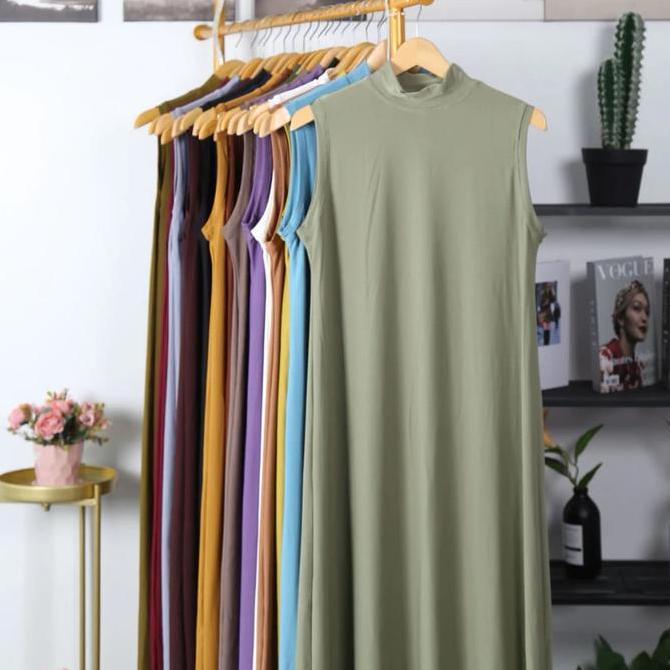 Thebest- Inner Dress Polos Tanpa Lengan Bahan Scuba Premium Gamis Manset Tanpa Lengan Jumbo polos De