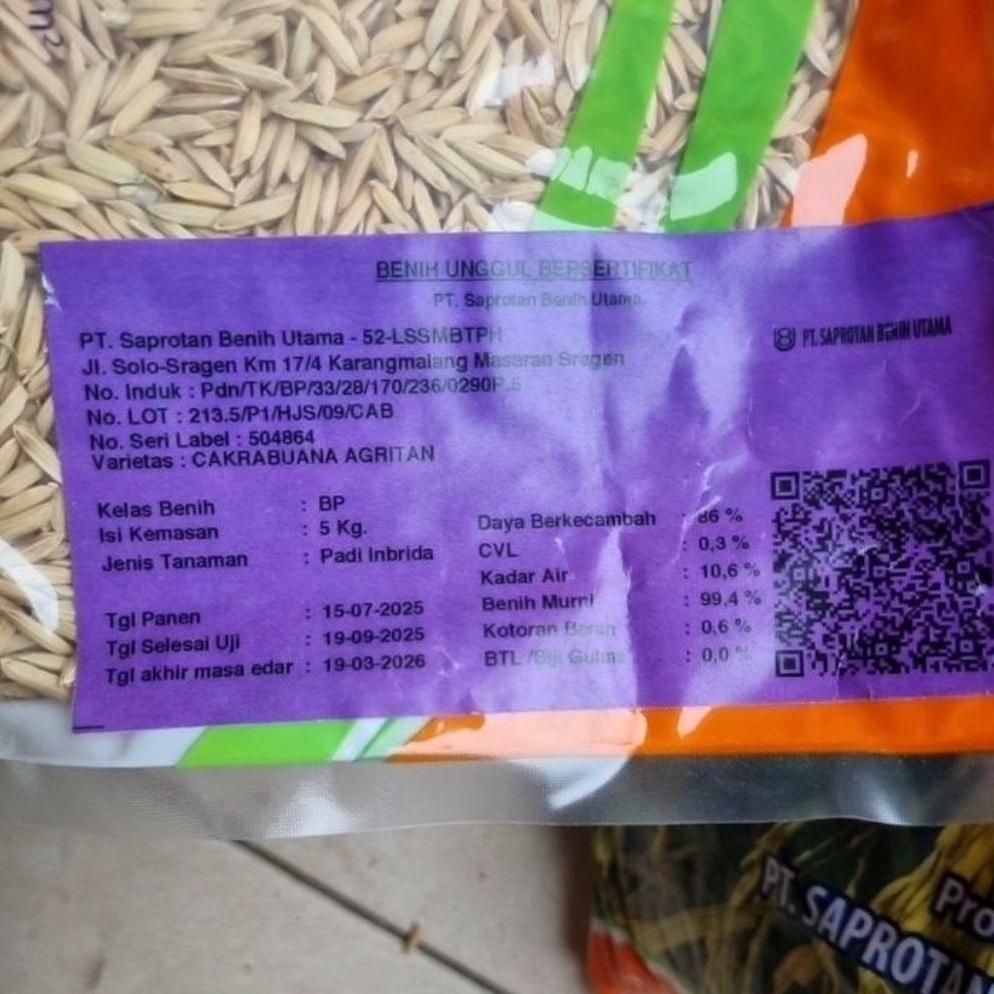 Bisa Cod Benih Padi Cakrabuana Jumbo Pak Tani 5Kg Exp 03/2026 >>