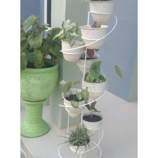 Taman- 9 In 1 Standing Pot Melingkar Modern Minimalis / Standing Pot Bunga Besi Tiang / Rak Bunga Be