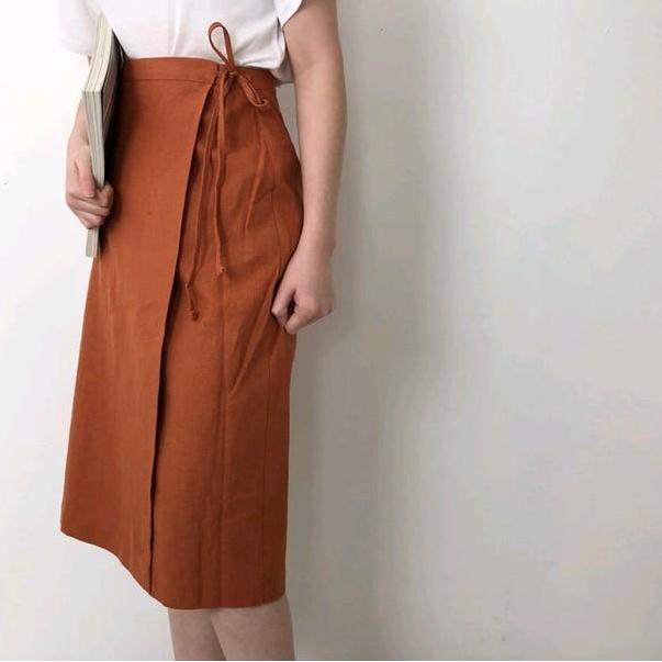 Korean Wrap Skirt ( Linen Skirt ) Panjang Midi