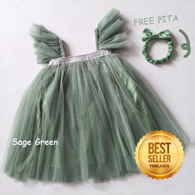 Larisbanget- Dress Bayi Perempuan 6 12 Bulan Gaun Pesta Baby Baju Warna Hitam Putih Lilac Sage Green