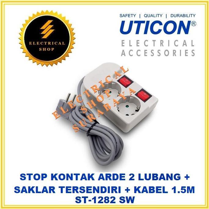Listrikk- Uticon Stop Kontak Cp 2 Lubang St 1282 Sw + Saklar Kabel (St-1282Sw)