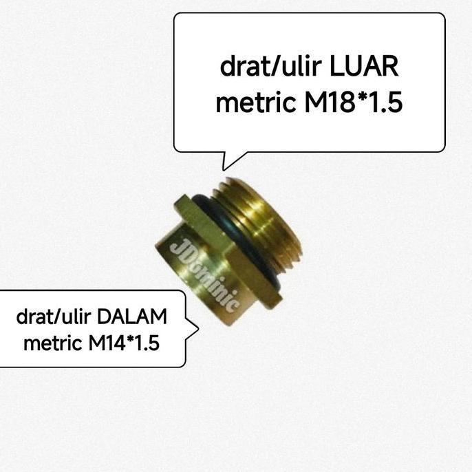 nepel sambungan drat cowok M18*1.5 ke drat cewek M14*1.5 brass joint thread ulir pompa DC 12v nepple