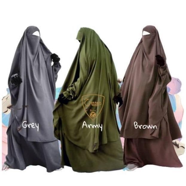 Terpopuler- French Khimar Set Rok Murah Wolfis Premium Jilbab  Syari  Muslim  Tangan Karet Hitam Pan