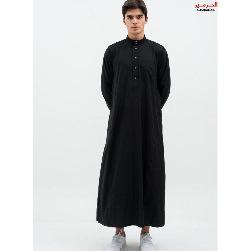 Al Haramain Jubah Gamis Pria Remaja Dewasa Slimfit Series Manset 2414 Jubah Al Haramain Hitam