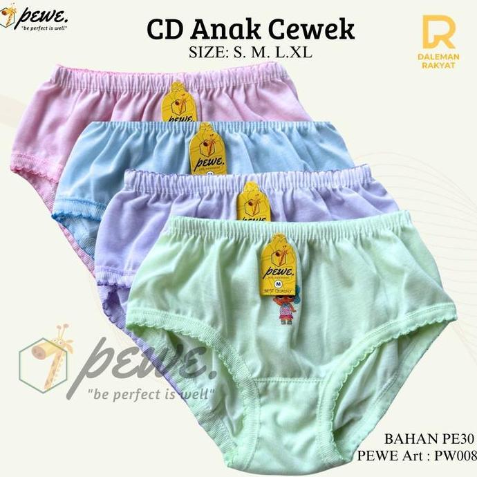 DS276 - 6/12 Pcs CD Anak Cewek Polos Warna - Celana Dalam Anak Perempuan Usia 5-7 Tahun Bahan Katun 