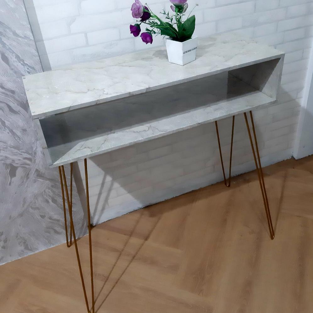 meja nakas minimalis kaki besi meja hias PANJANG 50CM DAN 80CM TINGGI KAKI 50CM