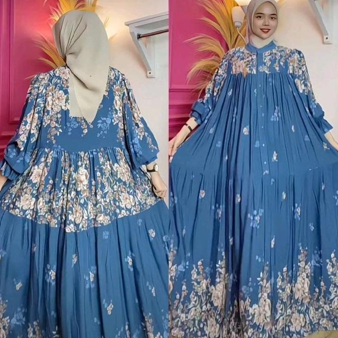 gamis wanita muslim rayon syifa Dress lengan balon