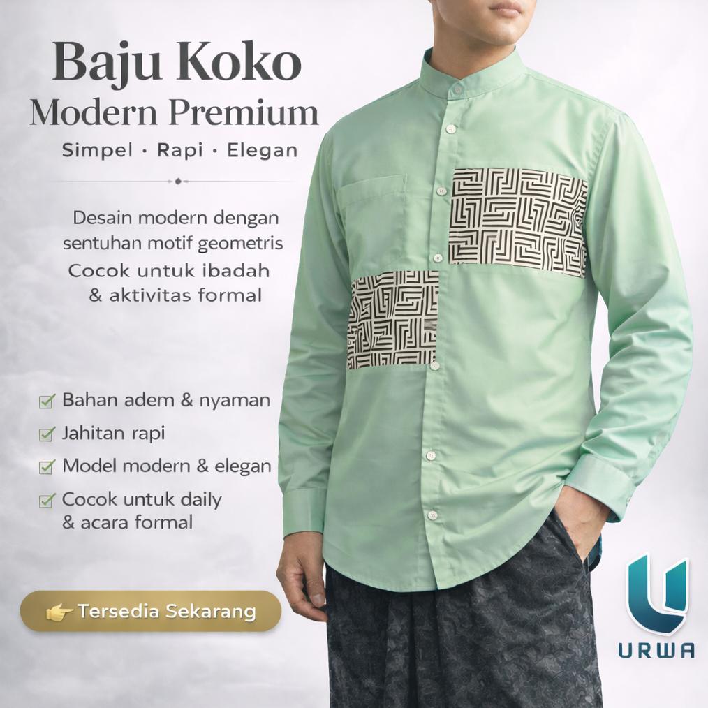DISKON Baju Koko Pria Dewasa Lengan Panjang Modern | Koko Muslim Dewasa Nyaman & Elegan DISKON