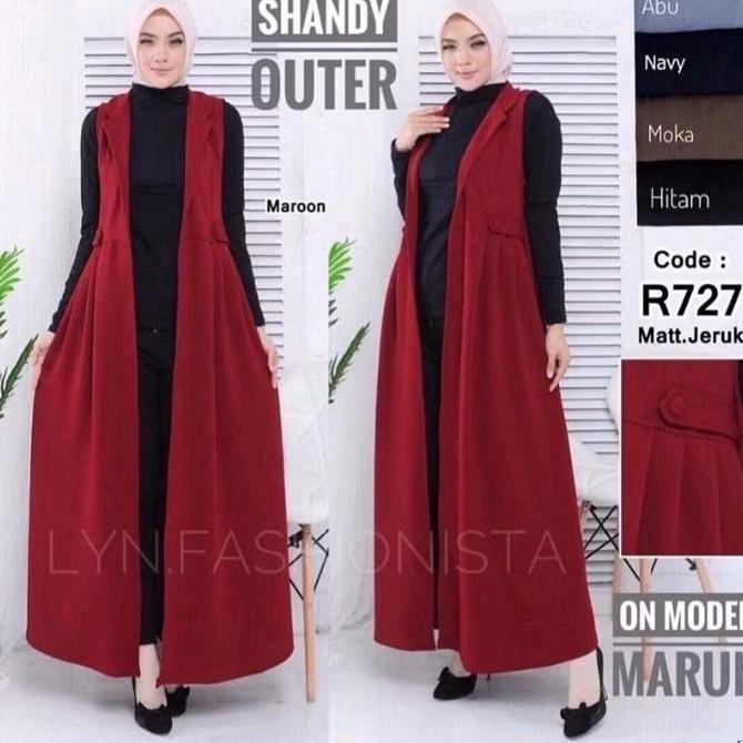 LONG CARDIGAN WANITA FASHION MUSLIMAH TANPA LENGAN/OUTER PANJANG KARDIGAN GAMIS MEWAH/SHANDY