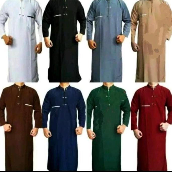 jubah pria dewasa/gamis dewasa laki-laki Katun Hitam Putih Panjang Pria Muslim
