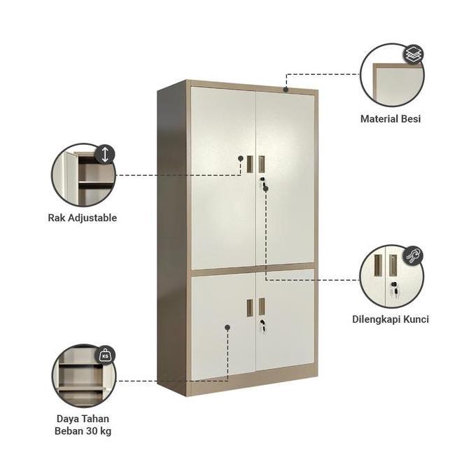 Organix- Informa Kiev Lemari Arsip Kantor Metal 4 Pintu - Cokelat Filling Kabinet Penyimpanan Dokume