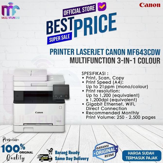 Solid- Printer Canon Laserjet Mf643Cdw / Mf-643Cdw / 643Cdw Multifunction 3-In-1 Colour