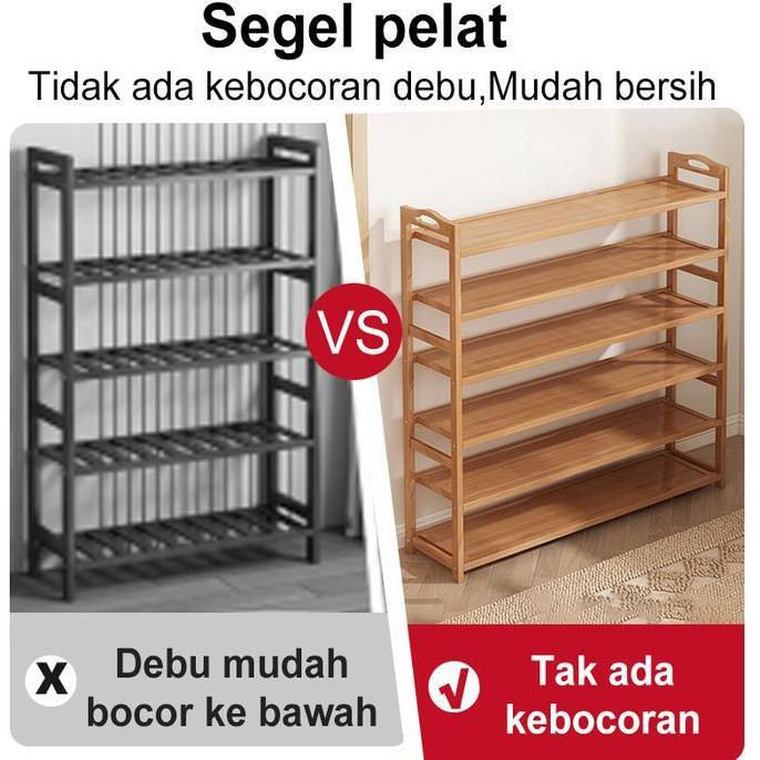 Saveulti- Lh-Rak Sepatu Susun Kayu Rak Bamboo Penyelenggara Rak Sandal Rak Sepatu Medan Rak Penyimpa
