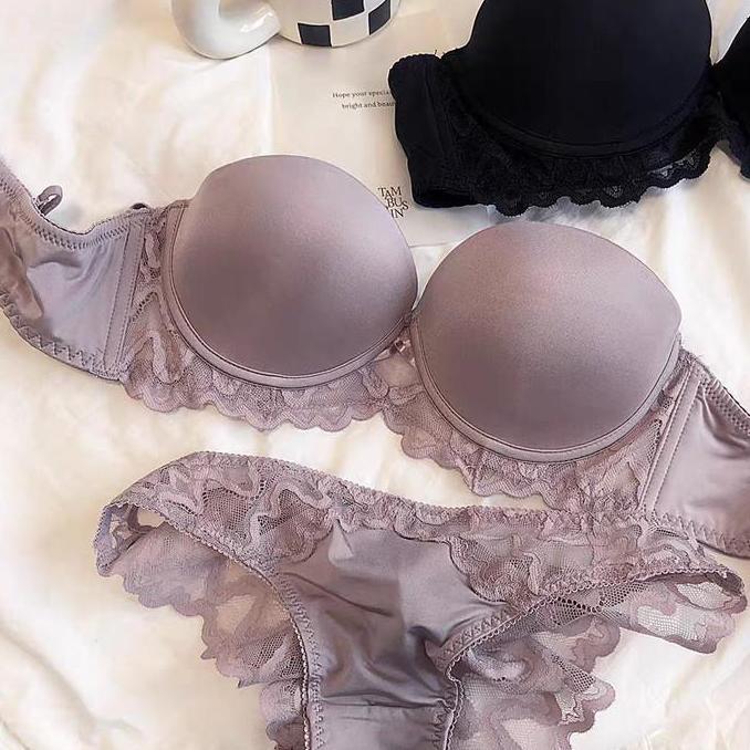 Clover Bra Set Setelan CD Celana Dalam dan BH Push UP Renda Underwire Kawat Beha Kemben Straples Pes