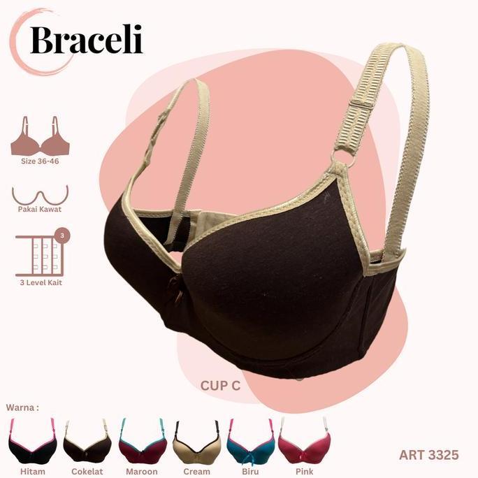 DAPAT 3pcs Bra Kawat Jumbo Braceli Art 3325 Cup C Motif Kaos 2 Nada Warna