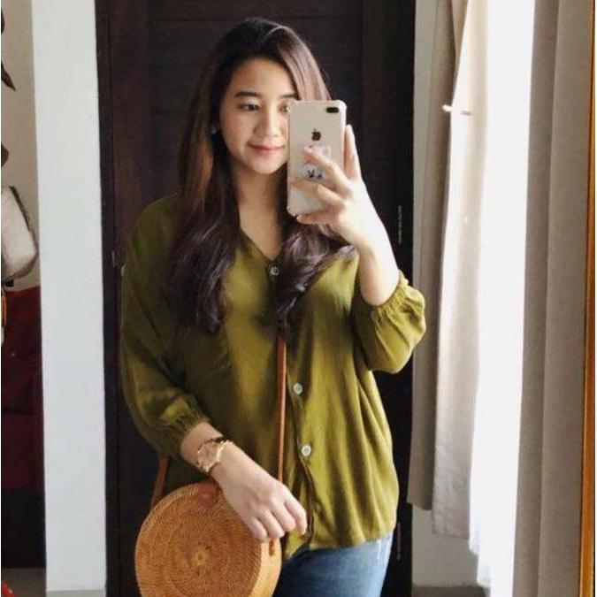 Topyoux- Kemeja Blouse Wanita Heva Crincle Rayon Premium Blouse Wanita Atasan Wanita Baju Balon