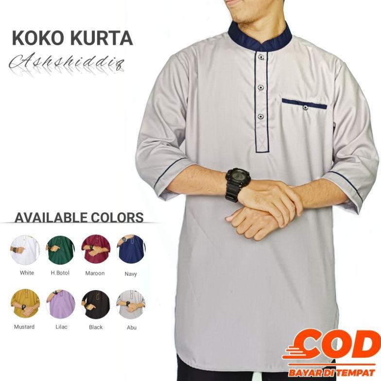 Hot Deals Koko Kurta Ashshiddiq - Baju Koko Kurta Pria Dewasa Lengan 3/4 Warna Mustard Putih Hijau B