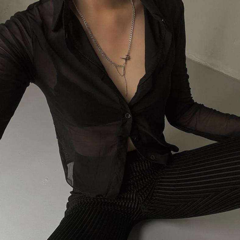 Discount Morse Moxie Top | Transparent Sheer Top | Kemeja Transparan Lengan Panjang