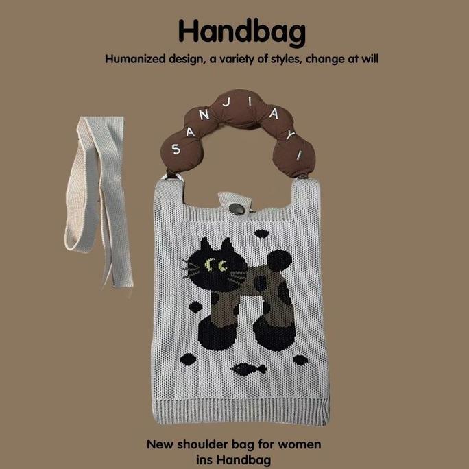 REMOLACK Tas Rajut HP Mini Pola Lucu Tas Selempang HP Wanita Tas Rajut HP Selempang Kekinian