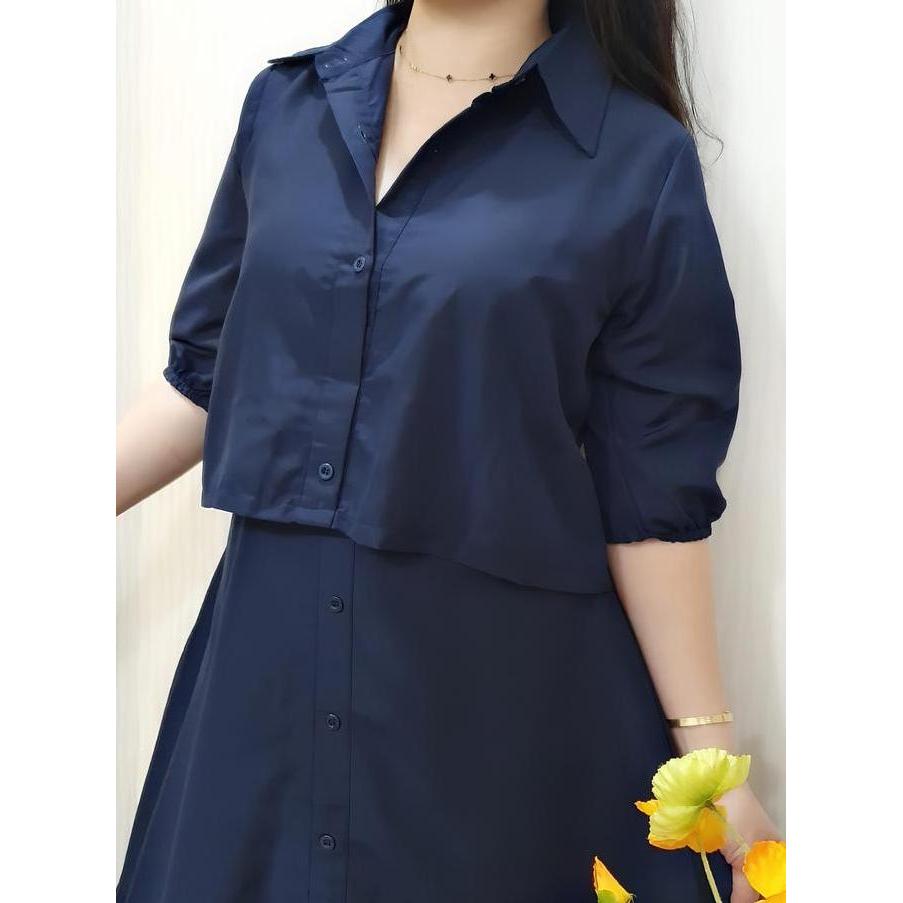 Promo Dress Wanita - Dress Putih Katun Poplin - Dress Korea Furing Dalam Midi Dress Elegan Diskon