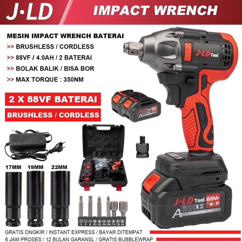 JLD Impact bor baterai 88VF biru impact wrench 13mm mesin bor impact bor cas impact baterai jld 88v 