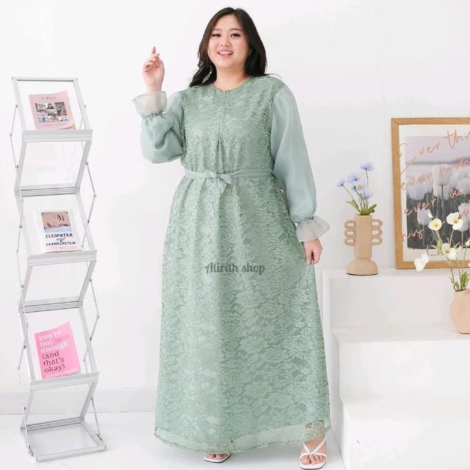 Promo dress brokat mix organza jumbo Ld128cm Diskon