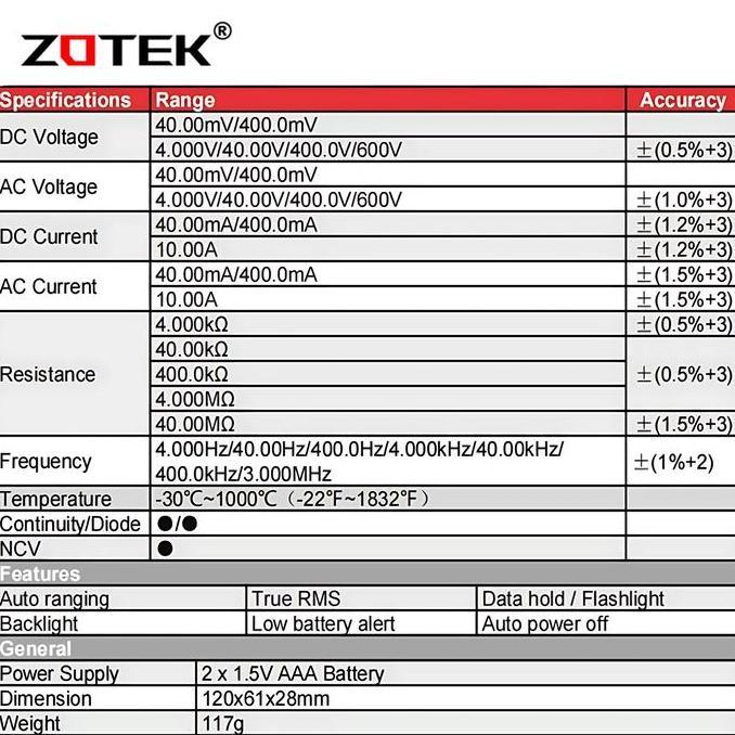 Irontime- Zotek Zt-C2 Avometer Digital Multitester Digital Original Ac/Dc