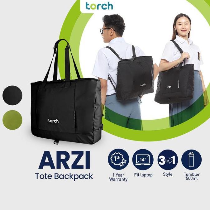 Backpack- Torch Arzi Tas Totebag Backpack Pria Wanita Unisex Sekolah Kuliah Kerja Laptop 15 Inch