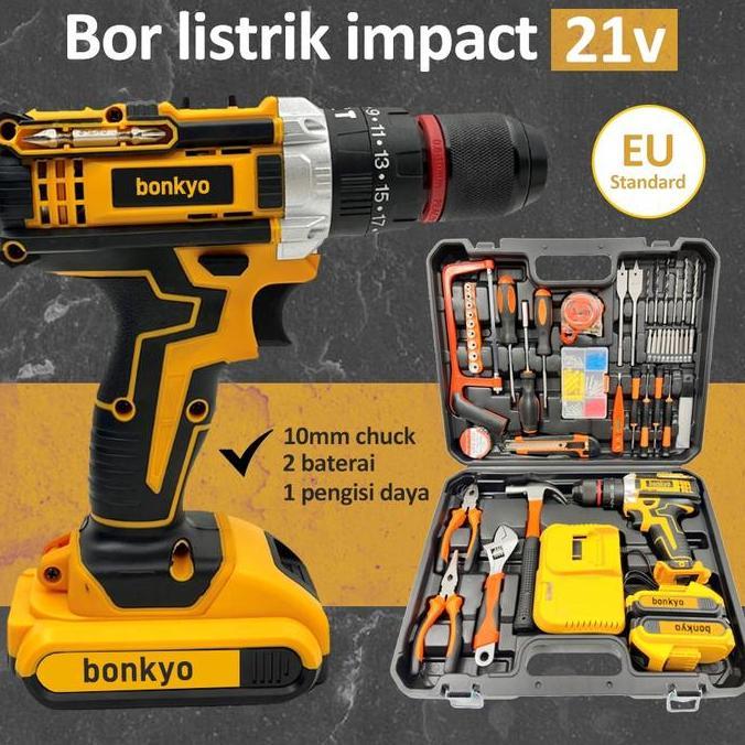 geosalman88 - popic mesin  bor baterai  bor  impact  set  bor  listrik  kotak  peralatan  multifungs