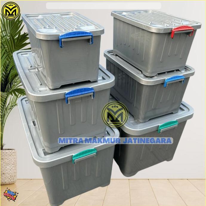 Instancodbisa- Container Box 60 Liter Silver Cb 60 Mpw Kontainer Box Penyimpanan Roda Plastik
