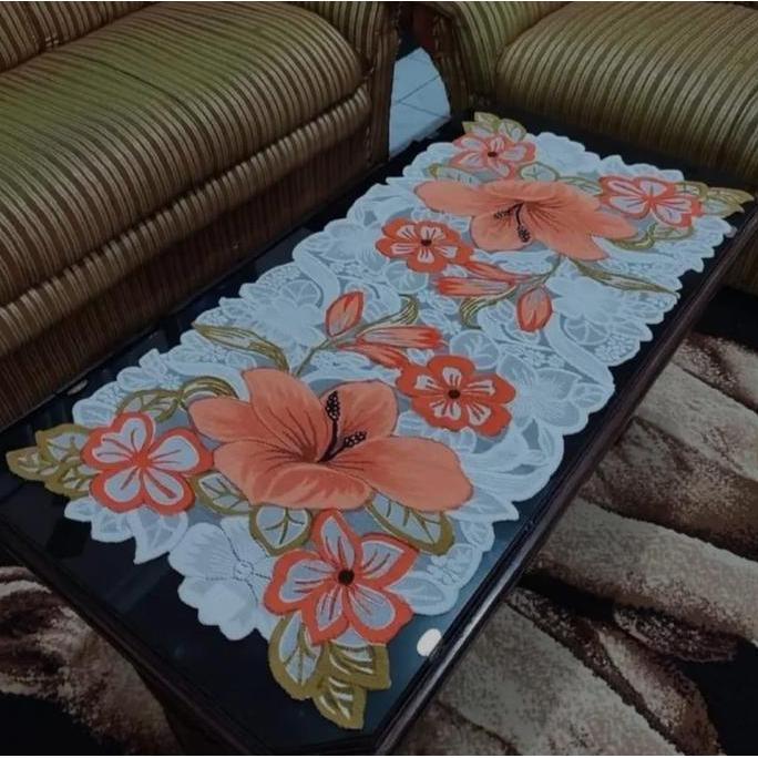 Slowby- Taplak Meja Ruang Tamu / Taplak Meja Minimalis Motif Bunga Besar / Taplak Meja Tamu Modern T