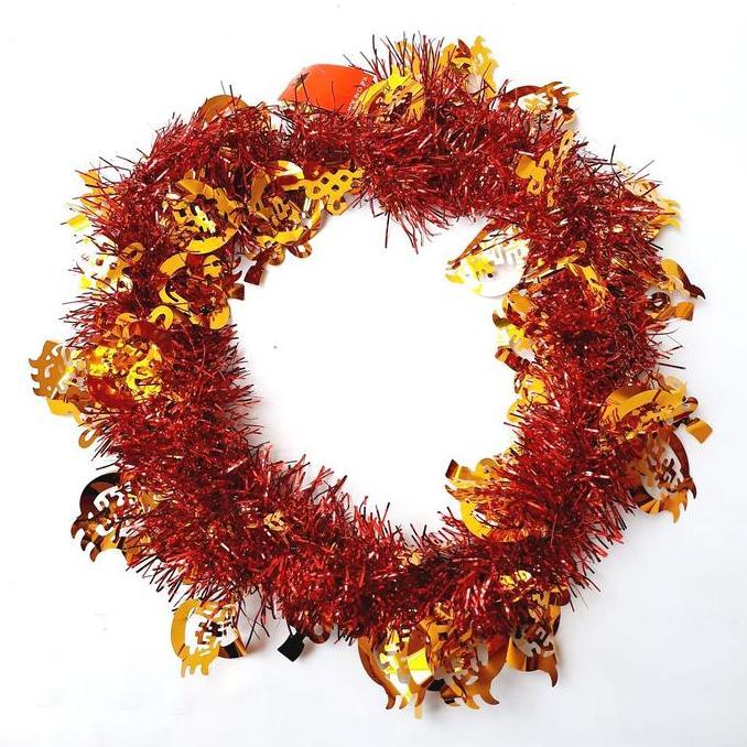 monggo] Slinger Imlek Merah Huruf Fu Ornamen Imlek Tinsel Merah Emas Bunga Fuk