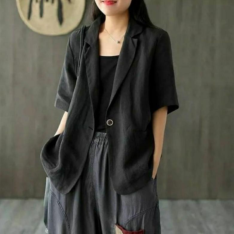 TERBARU Blazer Lengan Pendek Jumbo Wanita Linen Ld 100cm sampai 140cm | Lucinta Blazer | Blazer Kore