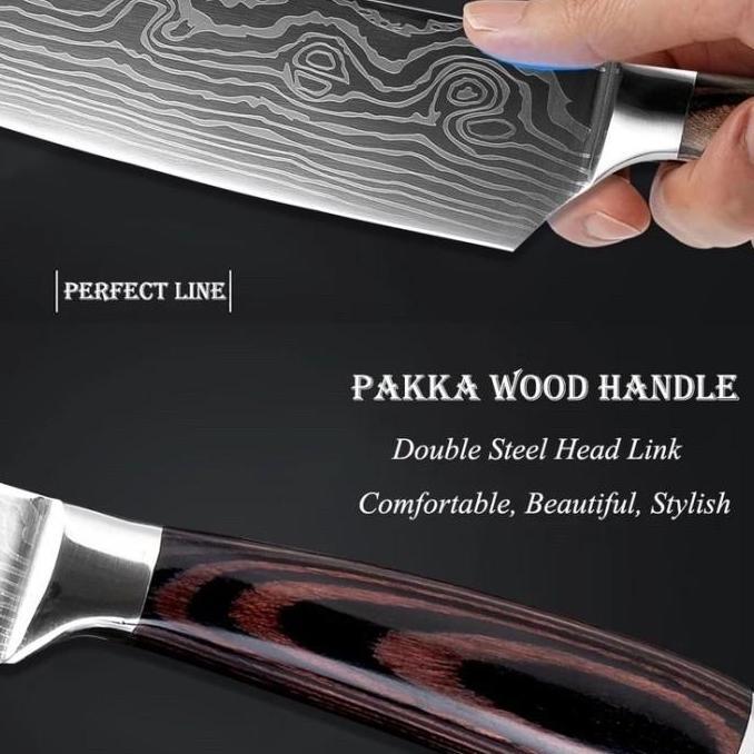 Instancodbisa- Xituo Pisau Dapur Set Chef Damascus Pattern Pisau Daging