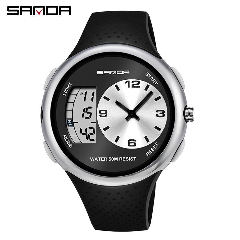 diskon sanda 763 jam tangan pria digital analog tali rubber chronograph anti air