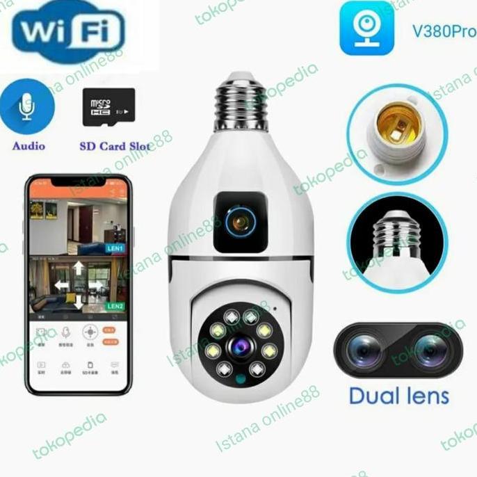 Instancodbisa- Camera Cctv Bentuk Bohlam Lampu V380Pro / V380 Dual Kamera Wireless