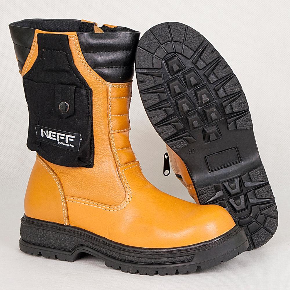 NEW NEFF Sepatu Boot Safety Kulit Sapi Sol Karet Lentur Anti Licin Pelindung Besi Untuk Pekerja Proy