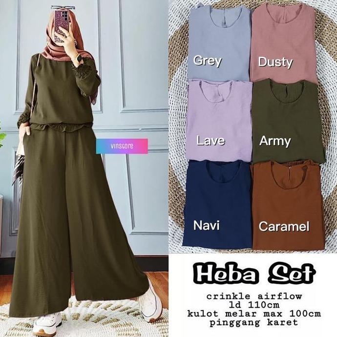DV362 >> Heba Set / Setelan Wanita Kulot One Set Crinkle Blouse Wanita / 555-7217