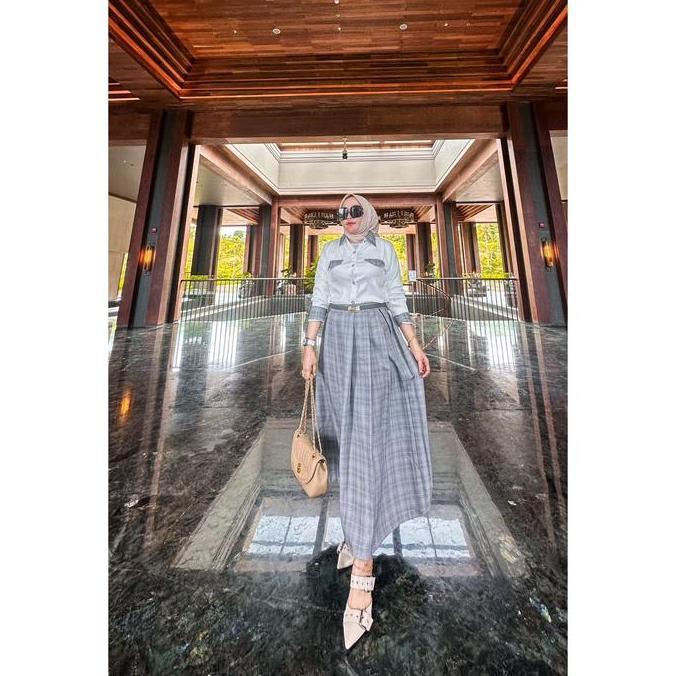 DF351 >> Set Mischa - Setelan Rok Houndstooth Mix Shakila - One Set Premium Bawahan Muslim