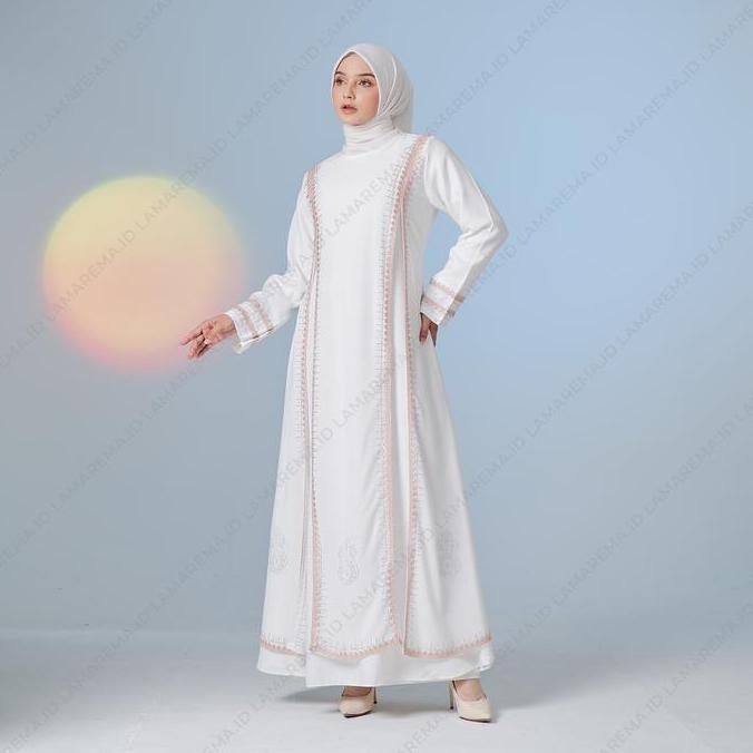 DR272 - Baju Gamis Putih Wanita Modern Mewah Dan Elegan Renda Coklat Terbaru | Abaya Turkey Warna Pu