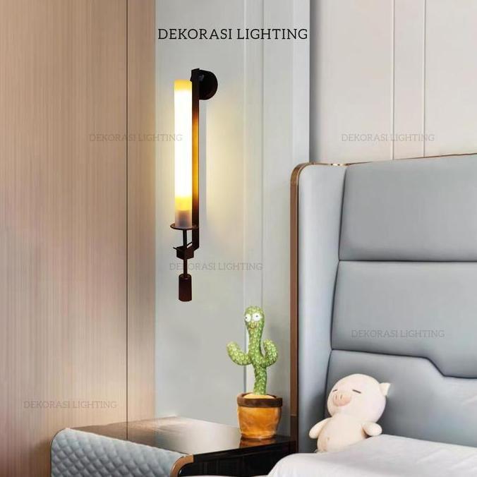 Lampu dinding kaca panjang gold hitam minimalis 2lampu cafe hias dekor